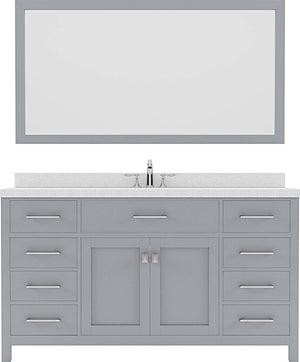 Virtu USA Caroline 60" Single Bath Vanity with Dazzle White Top and Square Sink with Mirror - Luxe Bathroom Vanities