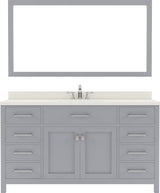 Virtu USA Caroline 60" Single Bath Vanity with White Quartz Top and Square Sink with Brushed Nickel Faucet with Matching Mirror - Luxe Bathroom Vanities