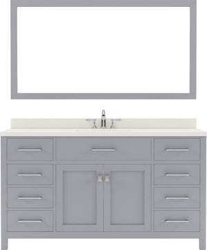 Virtu USA Caroline 60" Single Bath Vanity with White Quartz Top and Square Sink with Polished Chrome Faucet with Matching Mirror - Luxe Bathroom Vanities