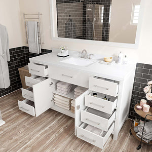 Virtu USA Caroline 60" Single Bath Vanity with White Quartz Top and Square Sink with Matching Mirror