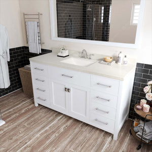Virtu USA Caroline 60" Single Bath Vanity with White Quartz Top and Square Sink with Brushed Nickel Faucet with Matching Mirror