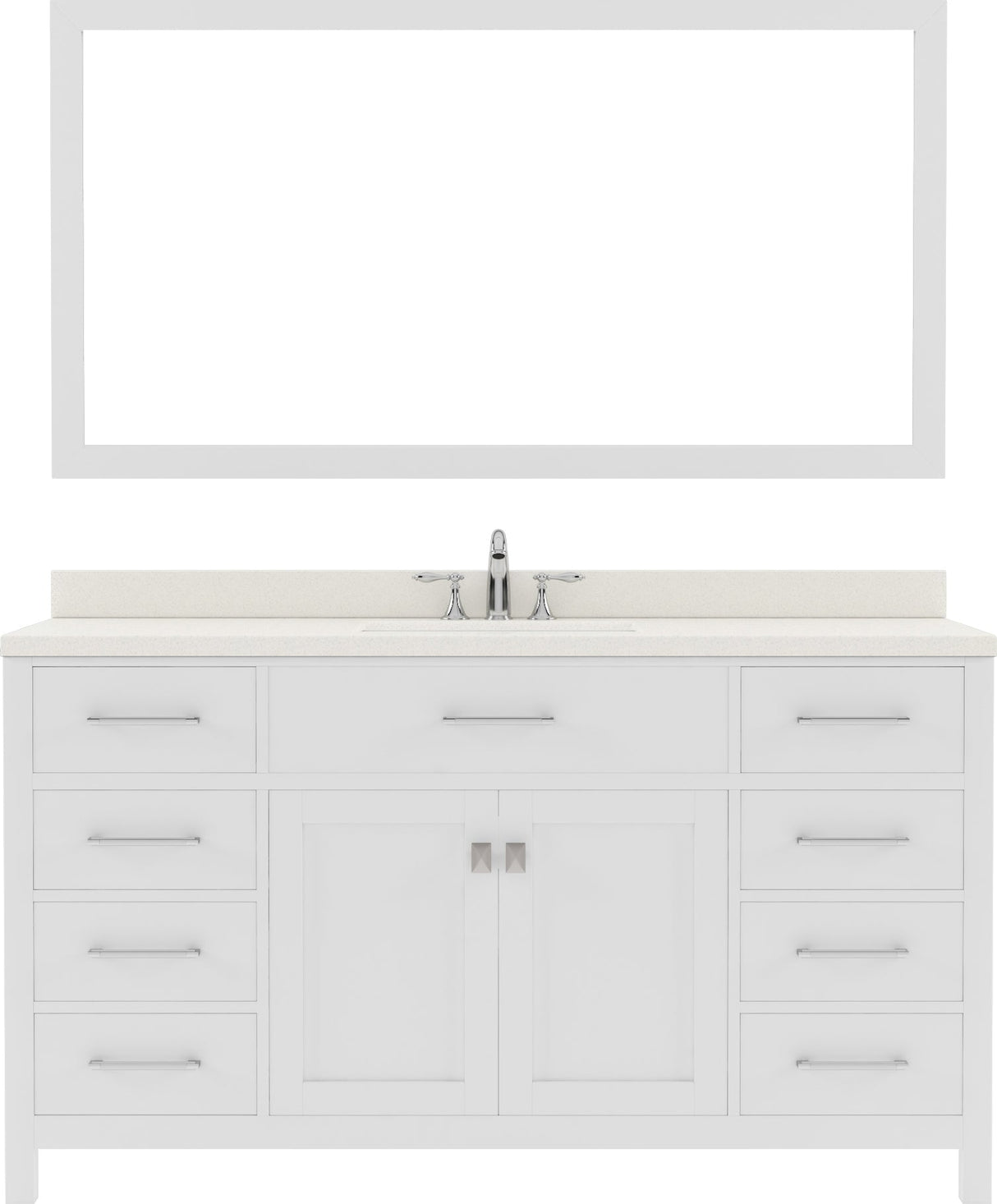 Virtu USA Caroline 60" Single Bath Vanity with White Quartz Top and Square Sink with Polished Chrome Faucet with Matching Mirror - Luxe Bathroom Vanities