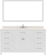 Virtu USA Caroline 60" Single Bath Vanity with White Quartz Top and Square Sink with Polished Chrome Faucet with Matching Mirror - Luxe Bathroom Vanities