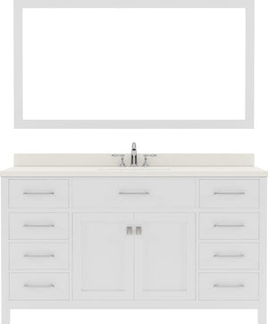 Virtu USA Caroline 60" Single Bath Vanity with White Quartz Top and Square Sink with Polished Chrome Faucet with Matching Mirror - Luxe Bathroom Vanities