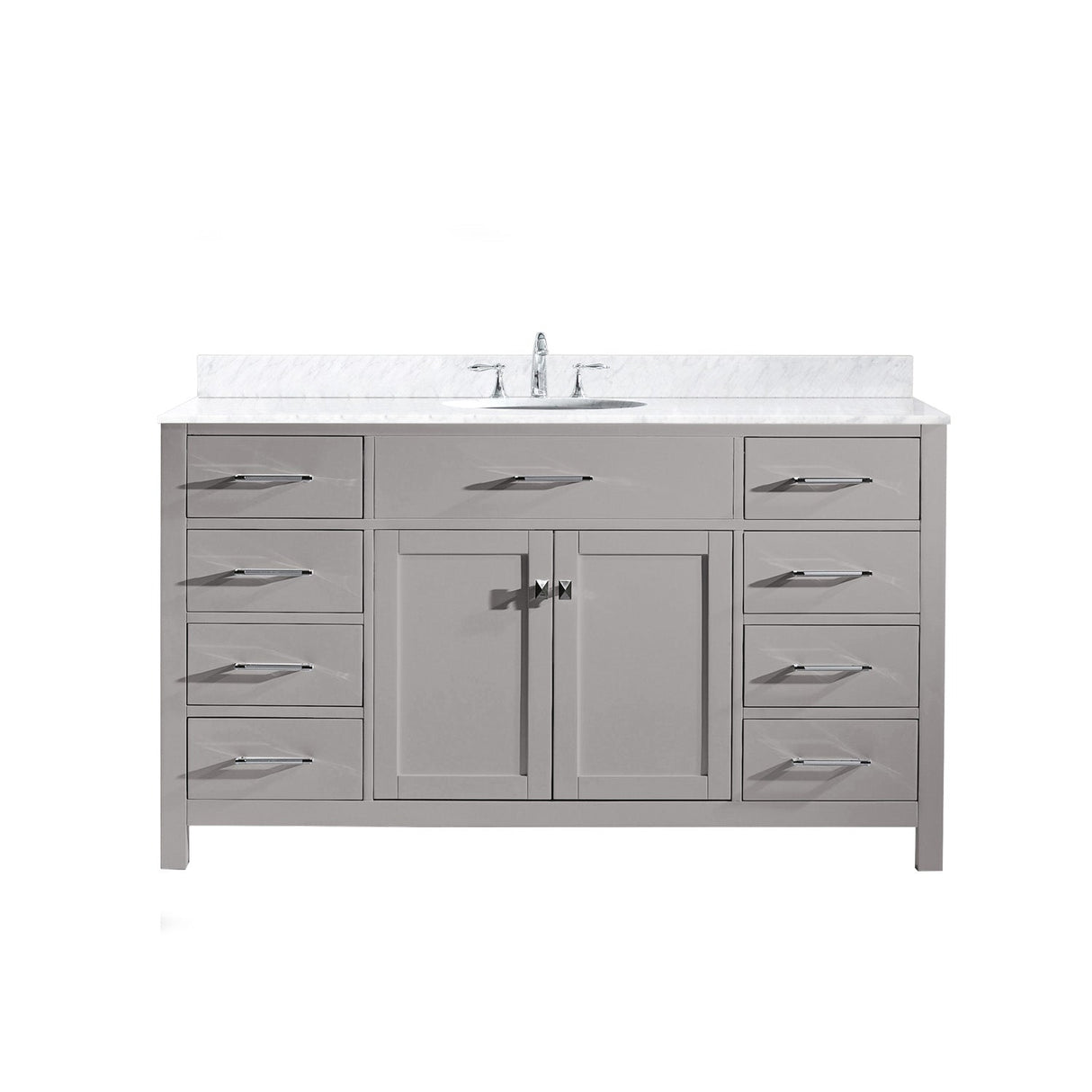 Virtu USA Caroline 60" Single Bath Vanity with White Marble Top and Round Sink with Brushed Nickel Faucet