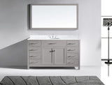 Virtu USA Caroline 60" Single Bath Vanity with White Marble Top and Round Sink with Polished Chrome Faucet with Matching Mirror