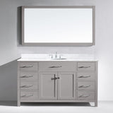 Virtu USA Caroline 60" Single Bath Vanity in Cashmere Gray with White Marble Top and Round Sink with Polished Chrome Faucet