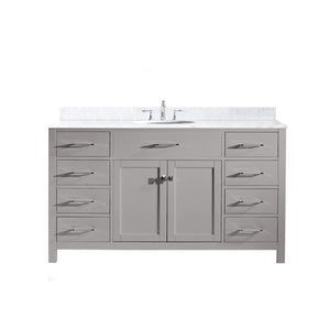 Virtu USA Caroline 60" Single Bath Vanity in Cashmere Grey with Marble Top and Round Sink with Polished Chrome Faucet - Luxe Bathroom Vanities Luxury Bathroom Fixtures Bathroom Furniture