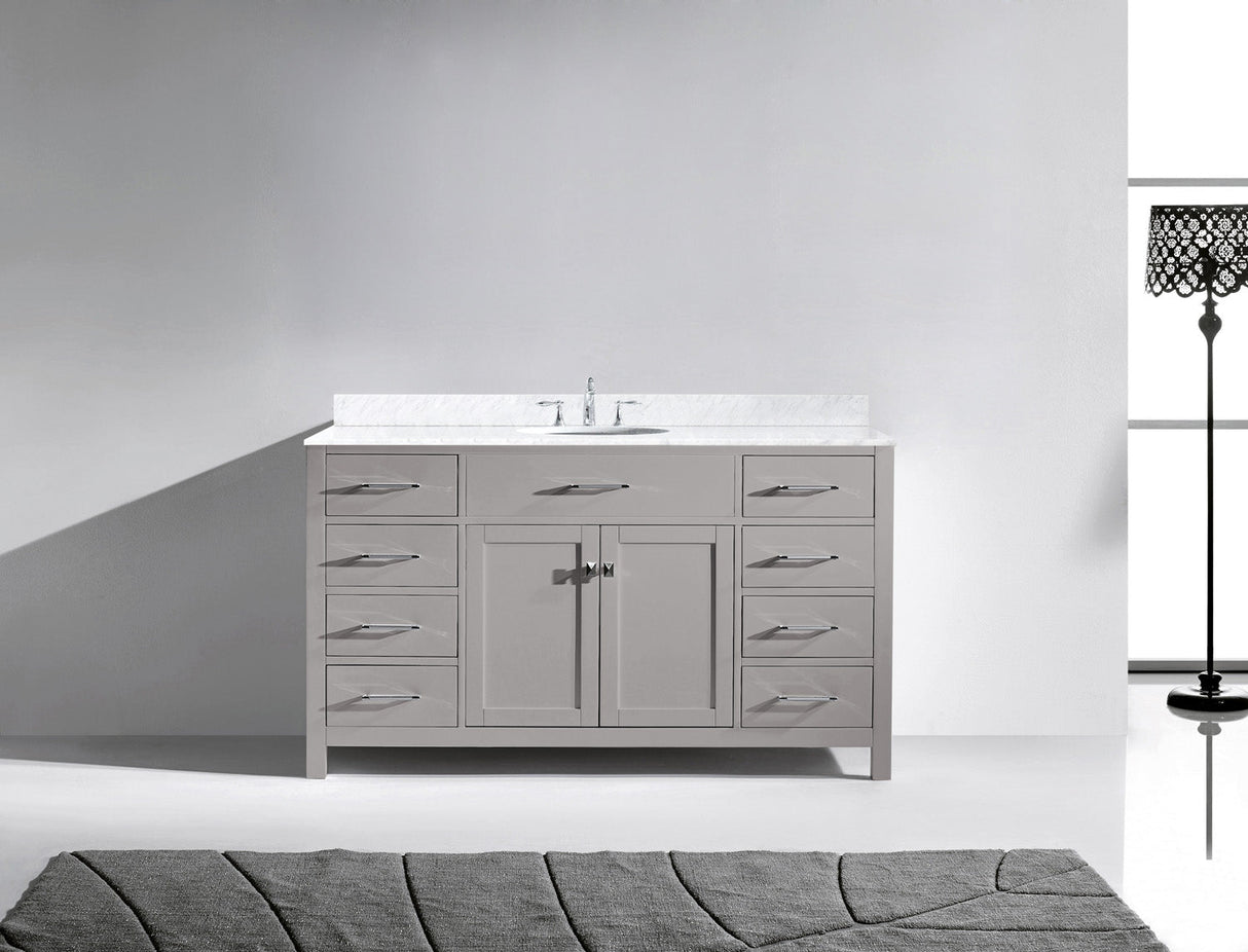 Virtu USA Caroline 60" Single Bath Vanity with White Marble Top and Round Sink