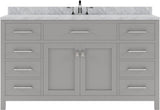 Virtu USA Caroline 60" Single Bath Vanity with White Marble Top and Round Sink with Polished Chrome Faucet with Matching Mirror