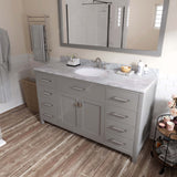 Virtu USA Caroline 60" Single Bath Vanity with White Marble Top and Round Sink with Matching Mirror