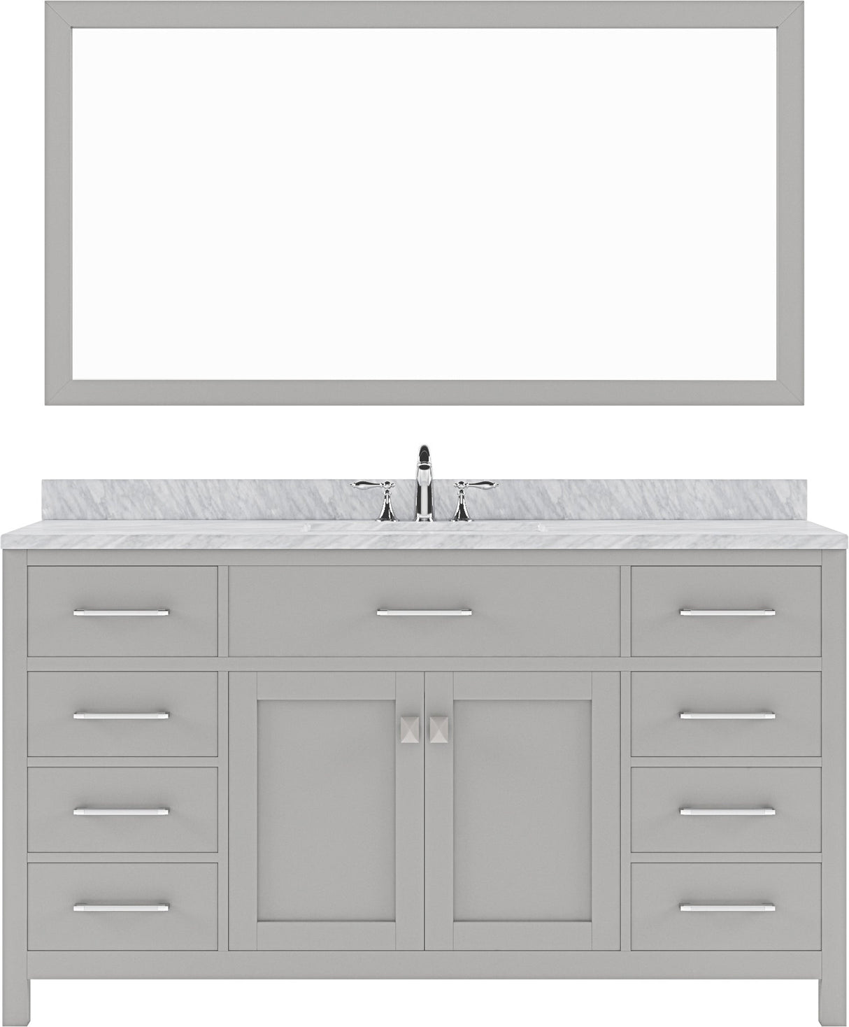 Virtu USA Caroline 60" Single Bath Vanity with Marble Top and Round Sink with Mirror - Luxe Bathroom Vanities