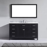 Virtu USA Caroline 60" Single Bath Vanity with White Marble Top and Round Sink with Matching Mirror