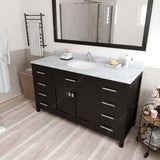 Virtu USA Caroline 60" Single Bath Vanity with White Marble Top and Round Sink with Matching Mirror