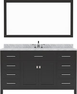 Virtu USA Caroline 60" Single Bath Vanity with White Marble Top and Round Sink with Polished Chrome Faucet with Matching Mirror - Luxe Bathroom Vanities