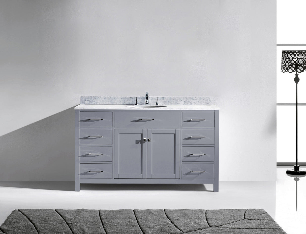 Virtu USA Caroline 60" Single Bath Vanity with White Marble Top and Round Sink