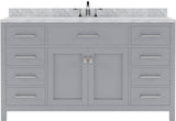 Virtu USA Caroline 60" Single Bath Vanity with White Marble Top and Round Sink with Brushed Nickel Faucet with Matching Mirror
