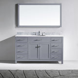 Virtu USA Caroline 60" Single Bath Vanity with White Marble Top and Round Sink with Matching Mirror