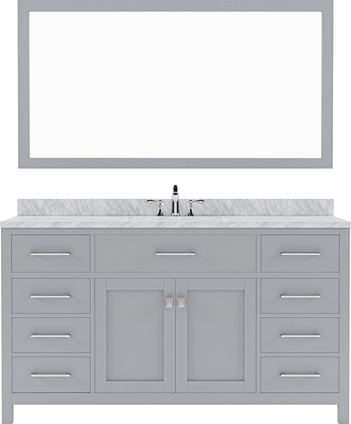 Virtu USA Caroline 60" Single Bath Vanity with Marble Top and Round Sink with Mirror - Luxe Bathroom Vanities