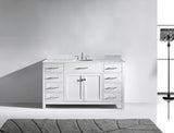 Virtu USA Caroline 60" Single Bath Vanity with White Marble Top and Round Sink with Matching Mirror