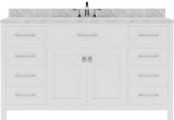 Virtu USA Caroline 60" Single Bath Vanity with White Marble Top and Round Sink with Brushed Nickel Faucet with Matching Mirror