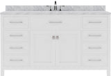 Virtu USA Caroline 60" Single Bath Vanity with White Marble Top and Round Sink with Polished Chrome Faucet with Matching Mirror