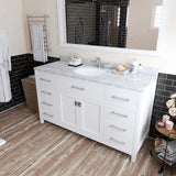 Virtu USA Caroline 60" Single Bath Vanity with White Marble Top and Round Sink with Matching Mirror