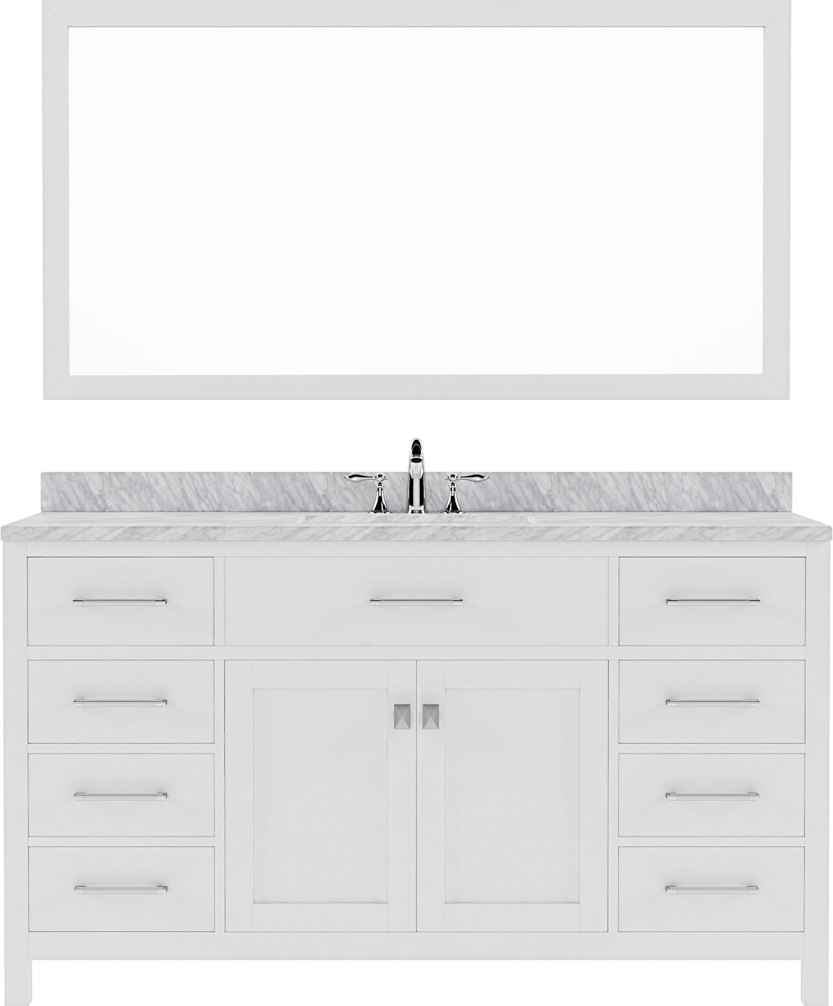 Virtu USA Caroline 60" Single Bath Vanity with Marble Top and Round Sink with Mirror - Luxe Bathroom Vanities