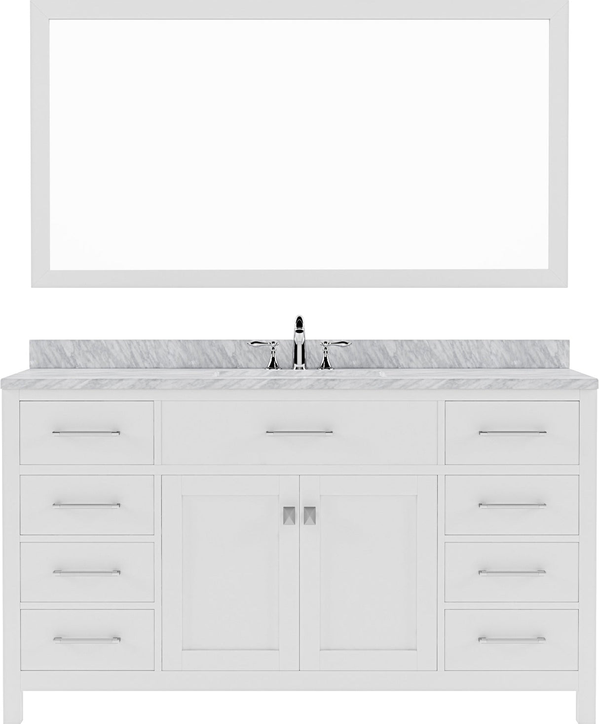 Virtu USA Caroline 60" Single Bath Vanity with White Marble Top and Round Sink with Brushed Nickel Faucet with Matching Mirror - Luxe Bathroom Vanities