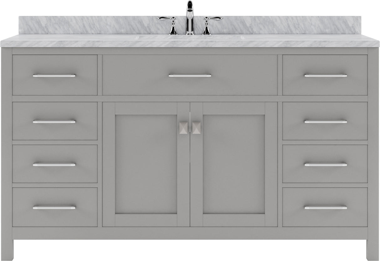 USA Caroline 60" Single Bath Vanity in Cashmere Gray with White Marble Top and Square Sink with Polished Chrome Faucet - Luxe Bathroom Vanities