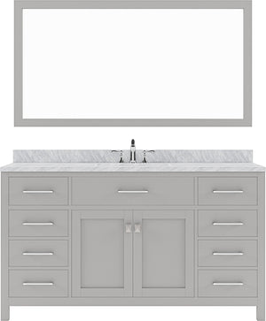 Virtu USA Caroline 60" Single Bath Vanity with White Marble Top and Square Sink with Polished Chrome Faucet with Matching Mirror - Luxe Bathroom Vanities