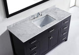 Virtu USA Caroline 60" Single Bath Vanity with White Marble Top and Square Sink with Matching Mirror