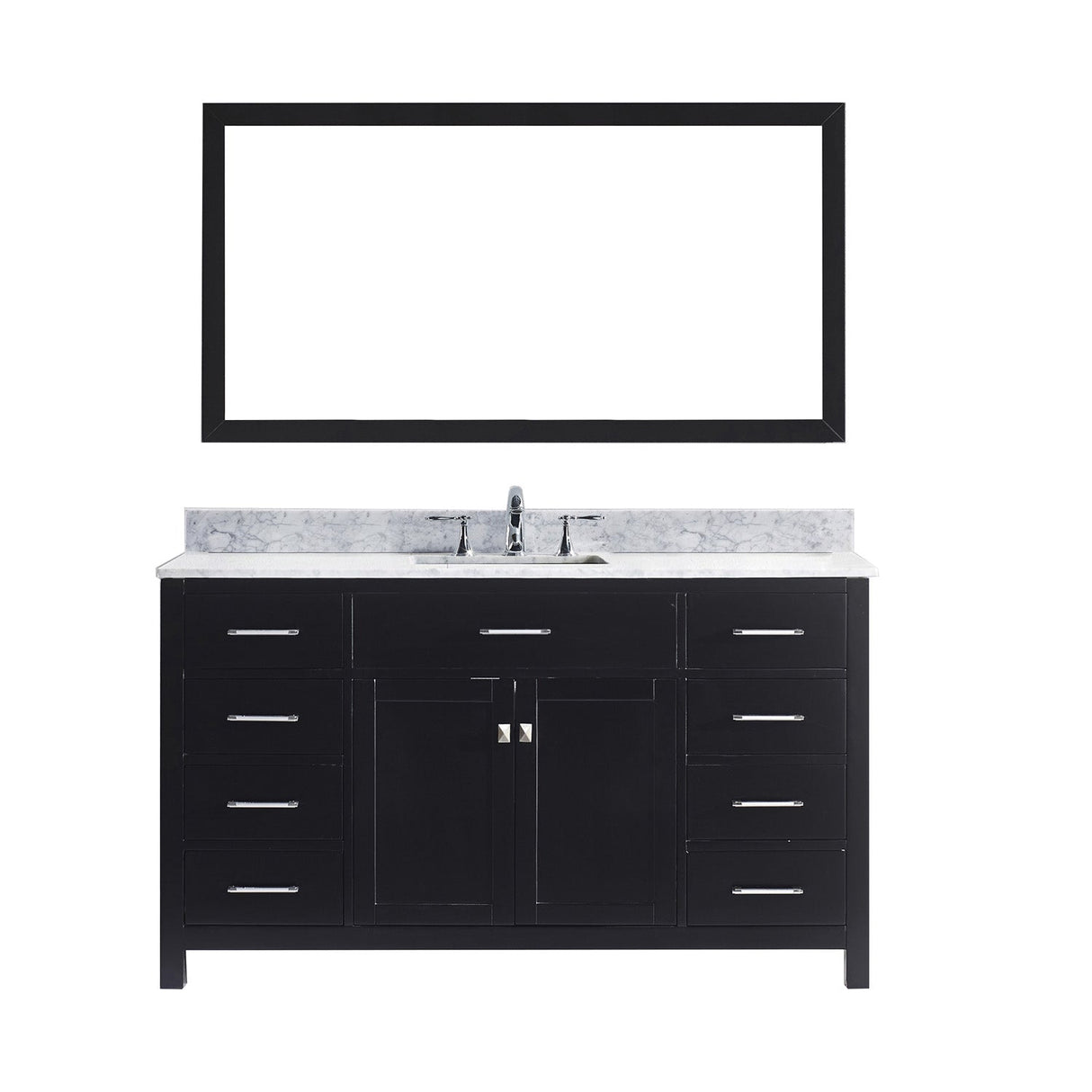 Virtu USA Caroline 60" Single Bath Vanity with White Marble Top and Square Sink with Matching Mirror