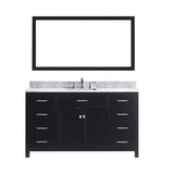 Virtu USA Caroline 60" Single Bath Vanity with White Marble Top and Square Sink with Matching Mirror