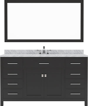 Virtu USA Caroline 60" Single Bath Vanity with White Marble Top and Square Sink with Polished Chrome Faucet with Matching Mirror - Luxe Bathroom Vanities