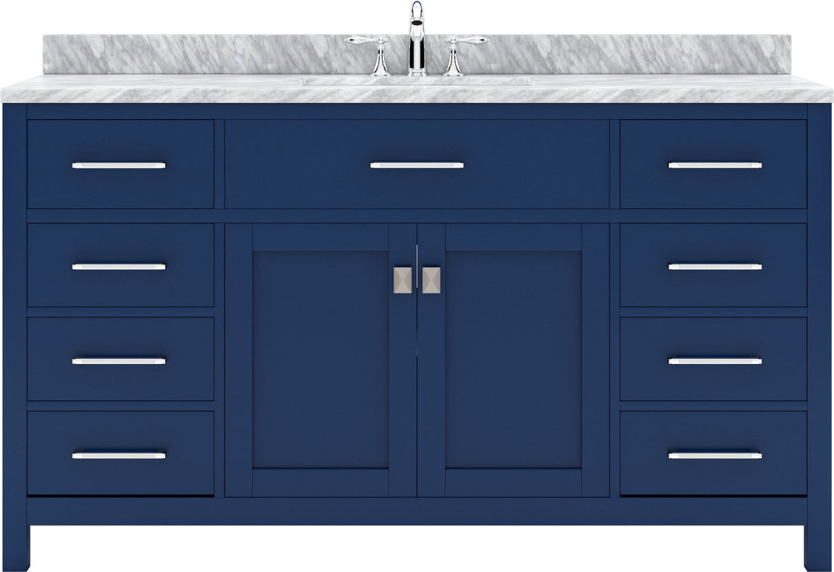 USA Caroline 60" Single Bath Vanity with White Marble Top and Square Sink - Luxe Bathroom Vanities