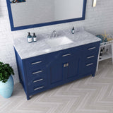 Virtu USA Caroline 60" Single Bath Vanity with White Marble Top and Square Sink with Matching Mirror