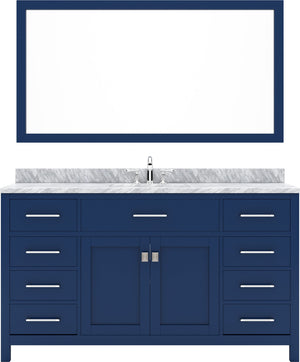 Virtu USA Caroline 60" Single Bath Vanity with White Marble Top and Square Sink with Polished Chrome Faucet with Matching Mirror - Luxe Bathroom Vanities