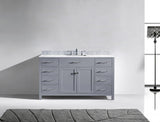 Virtu USA Caroline 60" Single Bath Vanity with White Marble Top and Square Sink with Brushed Nickel Faucet