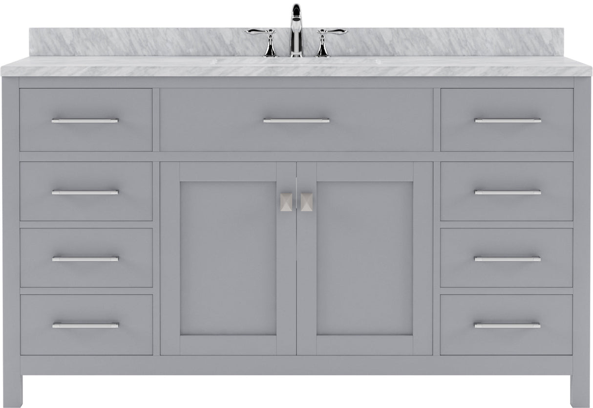 USA Caroline 60" Single Bath Vanity with White Marble Top and Square Sink - Luxe Bathroom Vanities
