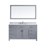 Virtu USA Caroline 60" Single Bath Vanity with White Marble Top and Square Sink with Matching Mirror