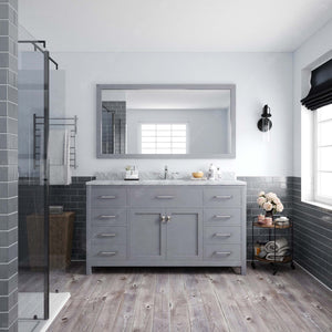 Virtu USA Caroline 60" Single Bath Vanity with White Marble Top and Square Sink with Polished Chrome Faucet with Matching Mirror