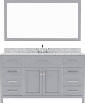 Virtu USA Caroline 60" Single Bath Vanity with White Marble Top and Square Sink with Polished Chrome Faucet with Matching Mirror - Luxe Bathroom Vanities