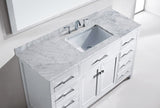 Virtu USA Caroline 60" Single Bath Vanity with White Marble Top and Square Sink with Matching Mirror