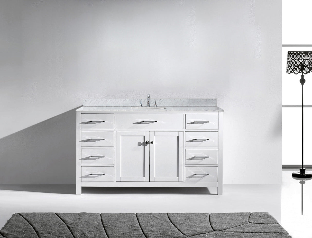 USA Caroline 60" Single Bath Vanity with White Marble Top and Square Sink