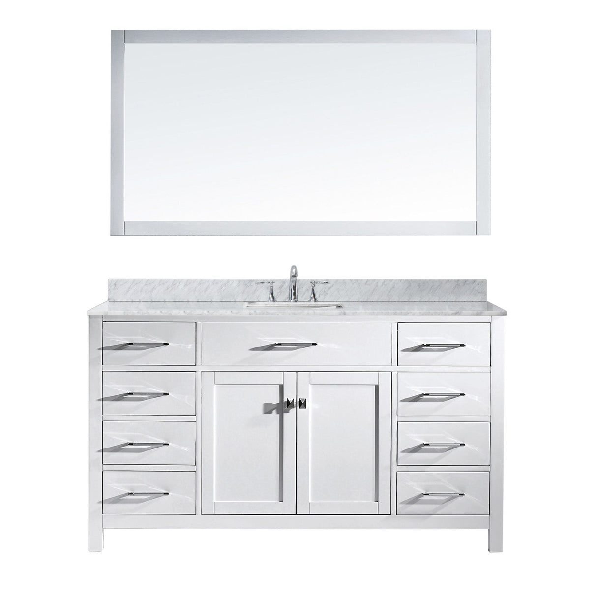 Virtu USA Caroline 60" Single Bath Vanity with White Marble Top and Square Sink with Matching Mirror