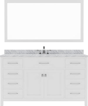 Virtu USA Caroline 60" Single Bath Vanity with White Marble Top and Square Sink with Polished Chrome Faucet with Matching Mirror - Luxe Bathroom Vanities