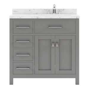 Virtu USA Caroline Parkway 36" Single Bath Vanity with White Quartz Top and Round Sink with Brushed Nickel Faucet with Matching Mirror