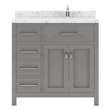 Virtu USA Caroline Parkway 36" Single Bath Vanity with White Quartz Top and Round Sink with Polished Chrome Faucet with Matching Mirror