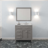 Virtu USA Caroline Parkway 36" Single Bath Vanity with White Quartz Top and Round Sink with Polished Chrome Faucet with Matching Mirror